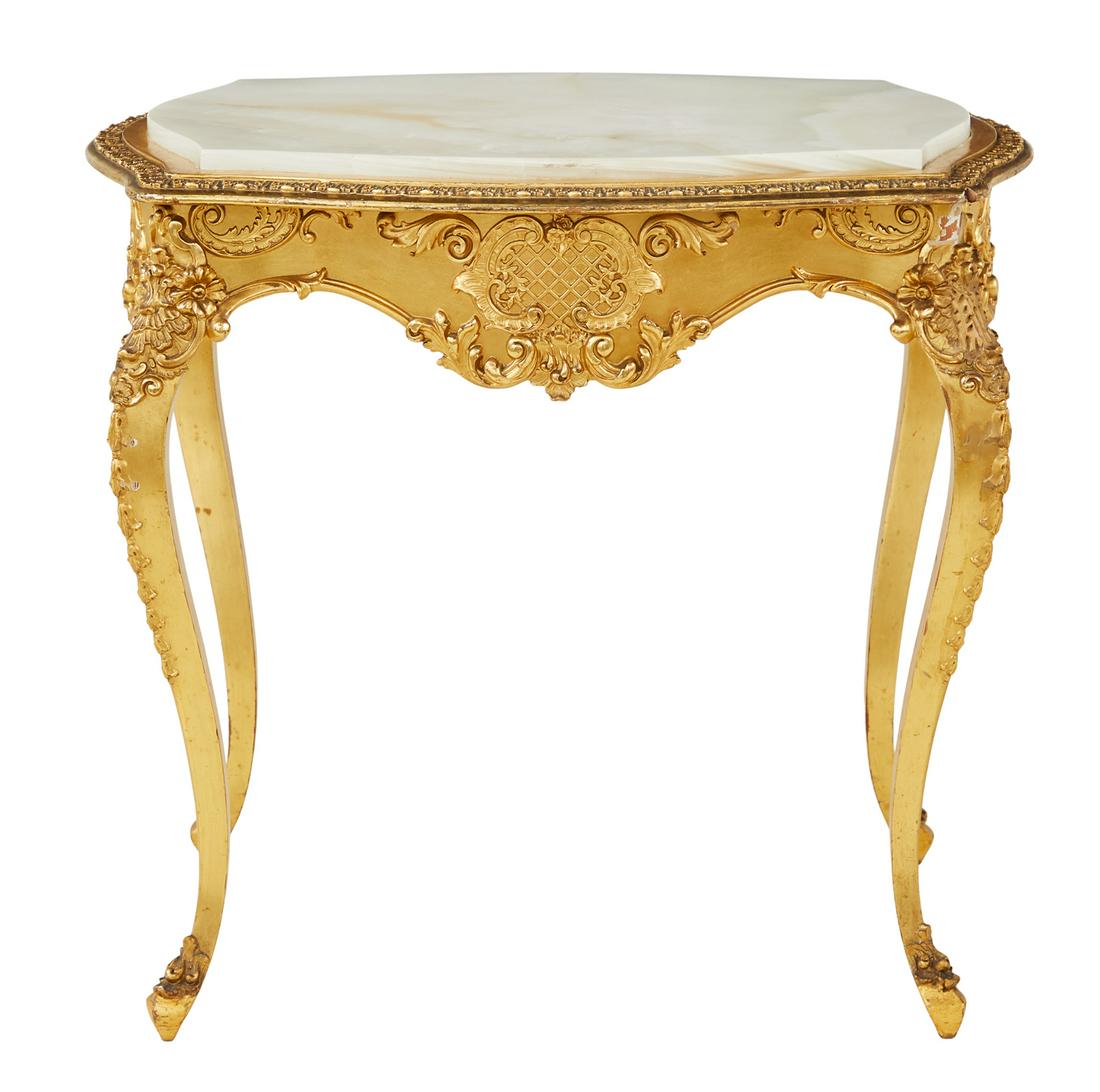 Louis XV-Style Giltwood and Onyx-Top Center Table (1 of 3)