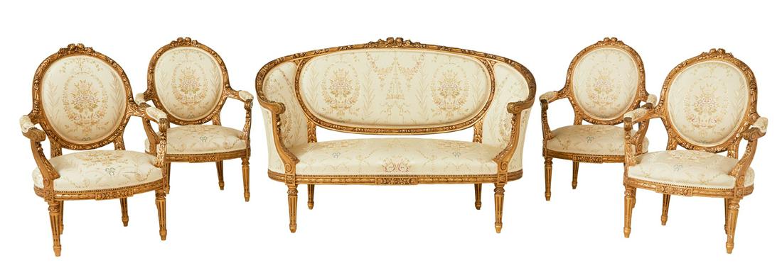 Five-Piece Louis XVI-Style Giltwood Parlor Suite (1 of 6)