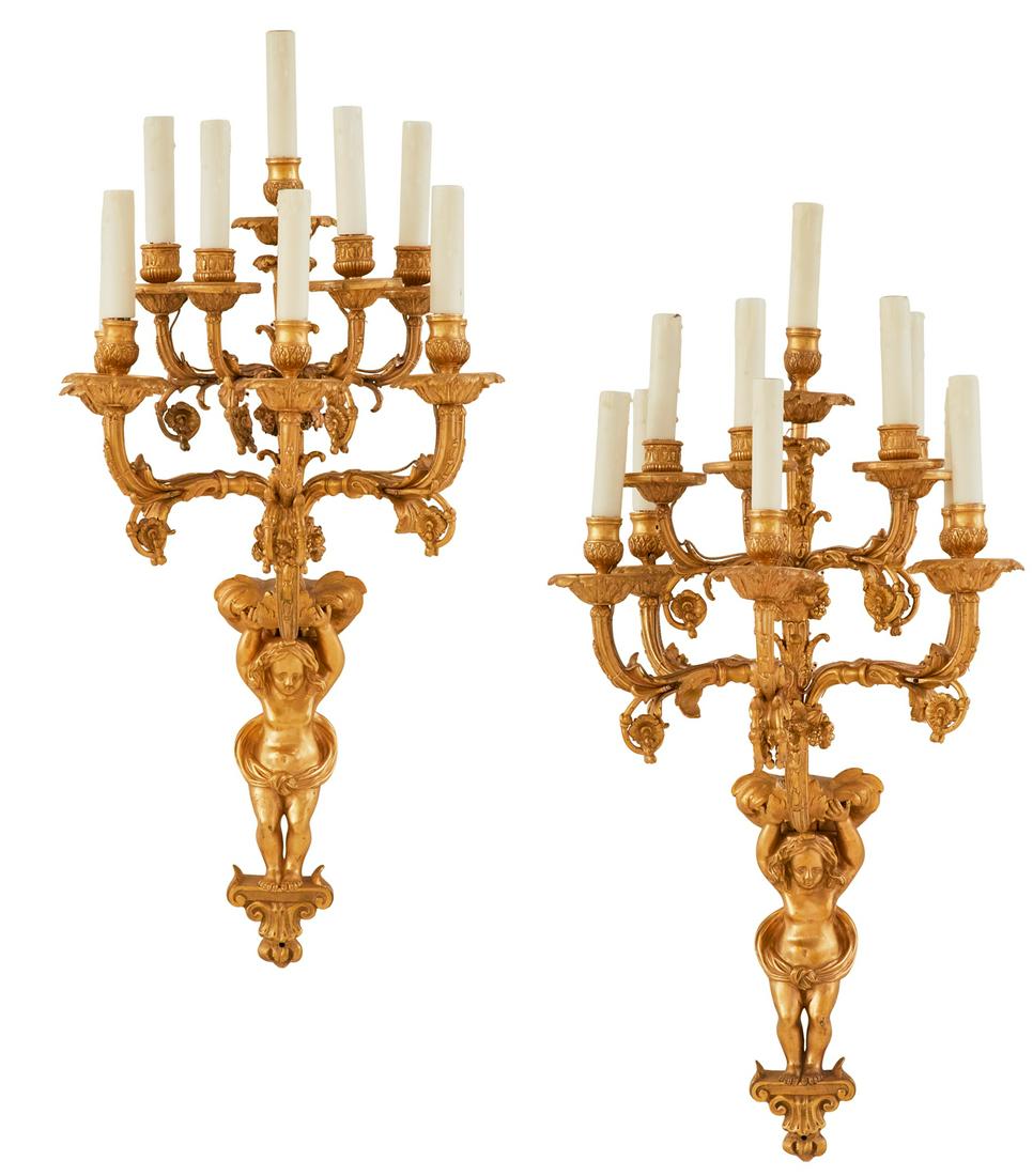 Pair of Large French Gilt-Bronze Sconces (1 of 3)