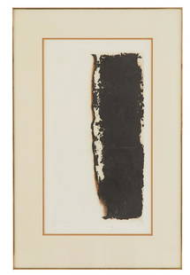 Alberto Burri (Italian, 1915-1995): Alberto Burri (Italian, 1915-1995) "Combustione 4", 1965 relief etching pencil-signed and dated lower right, numbered "79/80" lower left. Matted, glazed and framed. sight 22-5/8" x 12-5/8", framed