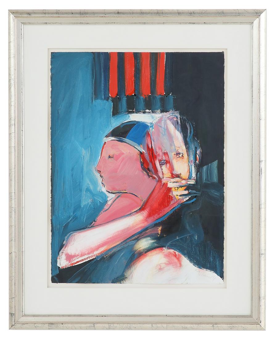 Jere Hardy Allen (American/Mississippi, b. 1944): Jere Hardy Allen (American/Mississippi, b. 1944) "Untitled, Embrace", 1991 oil on paper signed and dated lower right. Float-mounted, glazed and framed. 30" x 22", framed 42" x 33" Provenance: Collecti