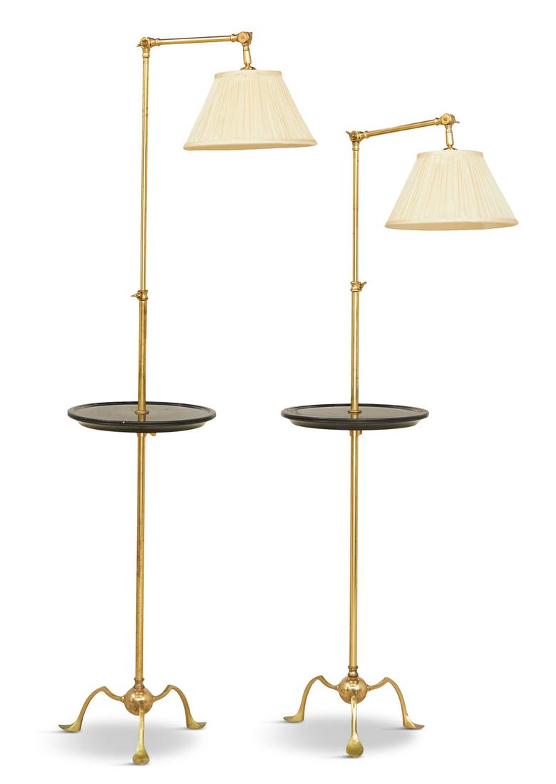 Pair of Bruno-Style Brass and Wood Floor Lamps (1 of 1)