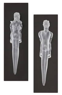 Richard Jolley (American, b. 1952): Richard Jolley (American, b. 1952) â€œSuspended Figure Male”, 2007 â€œSuspended Figure Female”, 2007 blown and hot-formed glass each set within a rectangular black shadowbox, each