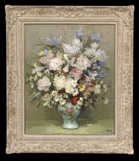 Marcel Dyf (French, 1899-1985): Marcel Dyf (French, 1899-1985) 'Fleur au Pot Chinois", oil on canvas, signed lower right "Dyf", label on the stretcher verso printed with the artist's name, title and inventory number of work, 28-3/4"