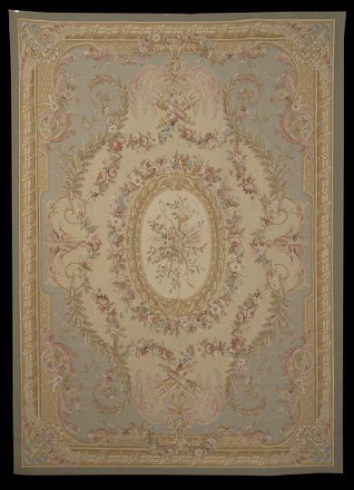 19th Century Style Aubusson Carpet: 19th Century Style Aubusson Carpet, 9' x 12'.
