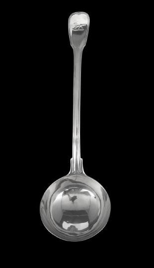 Regency Paul Storr Sterling Silver Punch Ladle: Regency Paul Storr Sterling Silver Punch Ladle, hallmarked London, 1811-1812, in the traditional "Fiddle Thread" pattern, with circular bowl, engraved on the handle with the crest of Talbot, l. 13-1/4