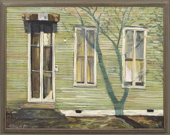James Michalopoulos (American/Louisiana, b. 1951): James Michalopoulos (American/Louisiana, b. 1951) "French Quarter Cottage with a Tree Shadow", oil on canvas, signed lower left "Mitchell", 30" x 40". Framed.