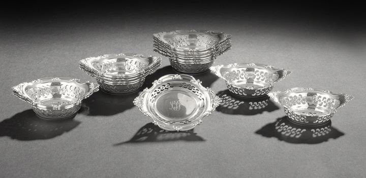 Set of Nineteen Gorham Sterling Silver Nut Dishes: Set of Nineteen Gorham Sterling Silver Nut Dishes, second quarter 20th century, Providence, Rhode Island, several with the retailer's stamp of Henry Kohn & Son, Hartford, Connecticut, of navette form,