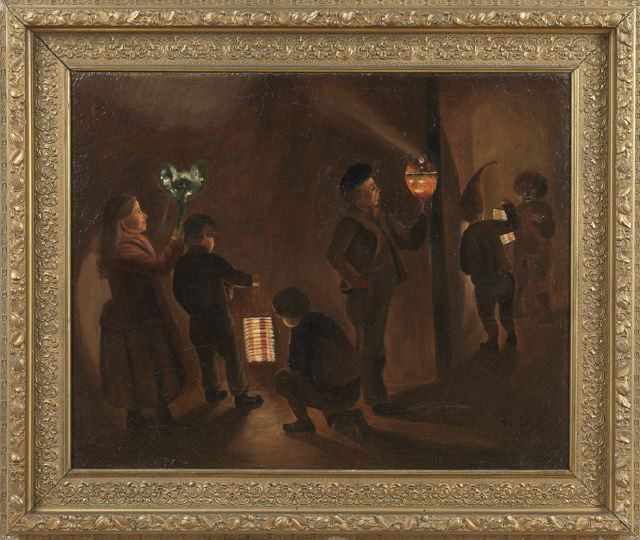 Paul Cornoyer (American/New York, 1864-1923): Paul Cornoyer (American/New York, 1864-1923) "Halloween", oil on canvas, signed and dated lower right "P. Cornoyer 1887", 29" x 37-1/2". Presented in a period giltwood and gesso frame.