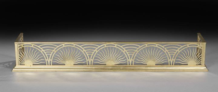 Rare Aesthetic Movement Brass Fire Fender: Rare English or American Aesthetic Movement Brass Fire Fender in the Anglo-Japanesque Taste, after an 1876 design by English designer and architect Thomas Jeckyll, the fender of typical U-form, the pa