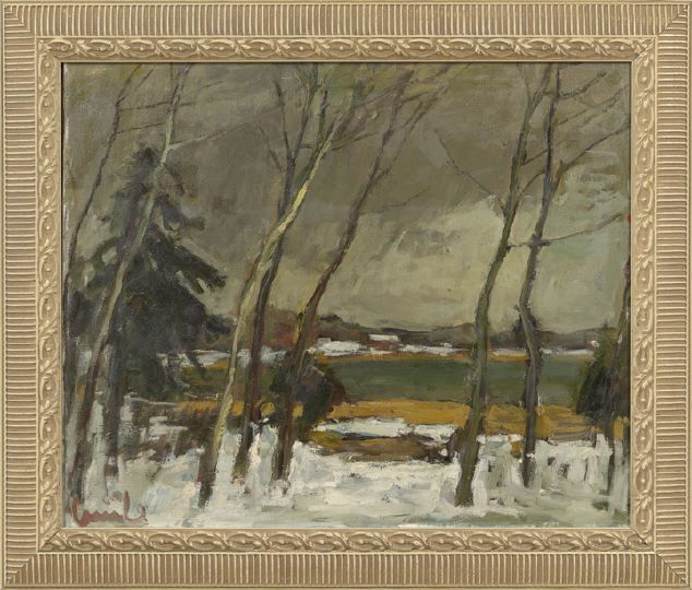 Edward Alfred Cucuel (California, 1875-1954): Edward Alfred Cucuel (American/California, 1875-1954) "Winter Landscape", oil on canvas, signed lower left "Cucuel", 23-1/2" x 29". Framed.