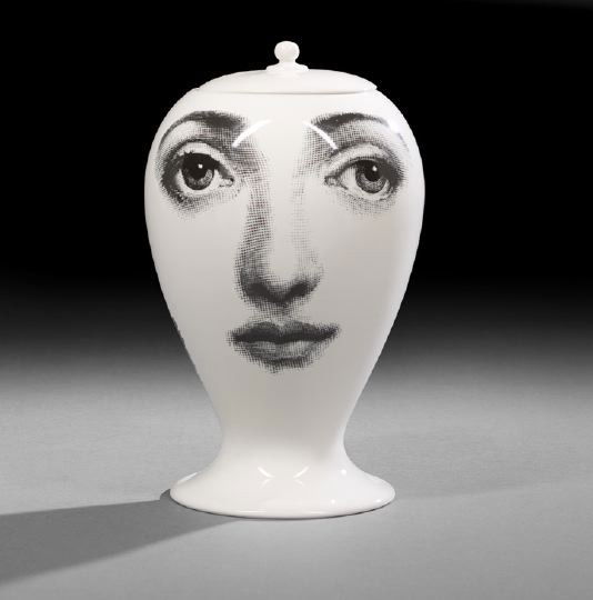 Fornasetti White Porcelain Covered Vase: Fornasetti White Porcelain Covered Vase, 20th century, model 10400, produced in a limited edition by Bitossi Ceramiche, Italy, from a 1950's plaster form by Fornasetti, fully marked, number 293 of 299