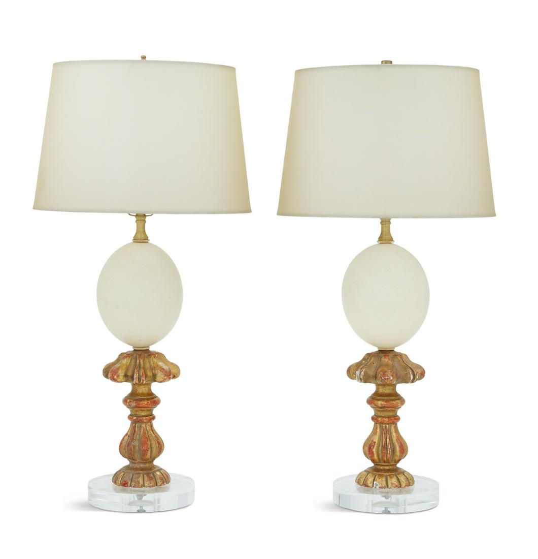 Pair of Giltwood and Ostrich Egg Boudoir Lamps (1 of 2)