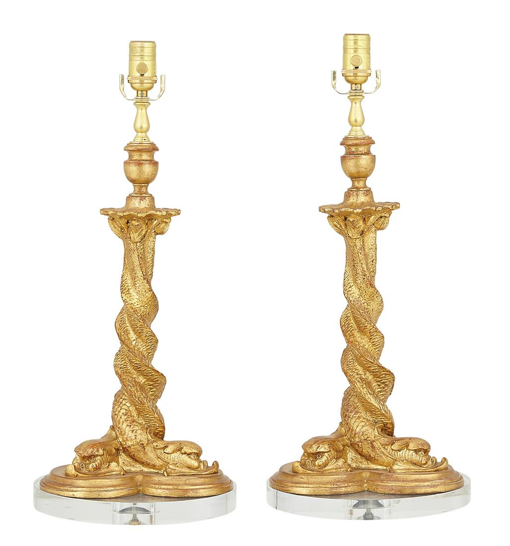 Pair of Giltwood Candlestick Lamps (1 of 1)