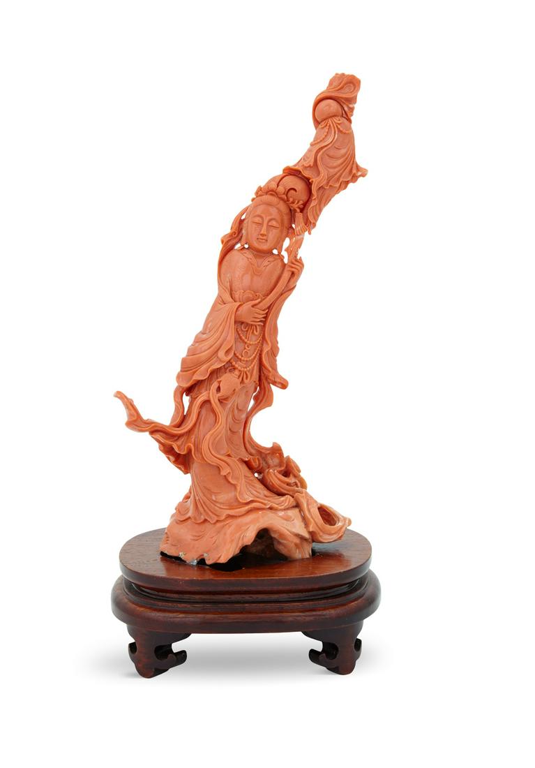 Chinese Carved Coral Figure of Guanyin (1 of 3)