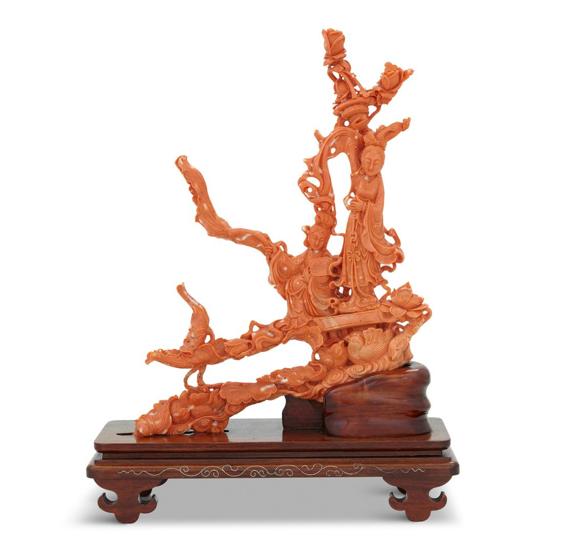 Chinese Coral Carving of the Goddess Guanyin (1 of 3)