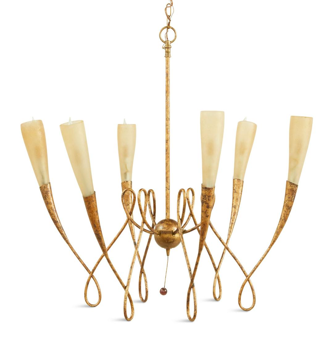 Unusual Gilt-Metal and Frosted Glass Chandelier (1 of 1)
