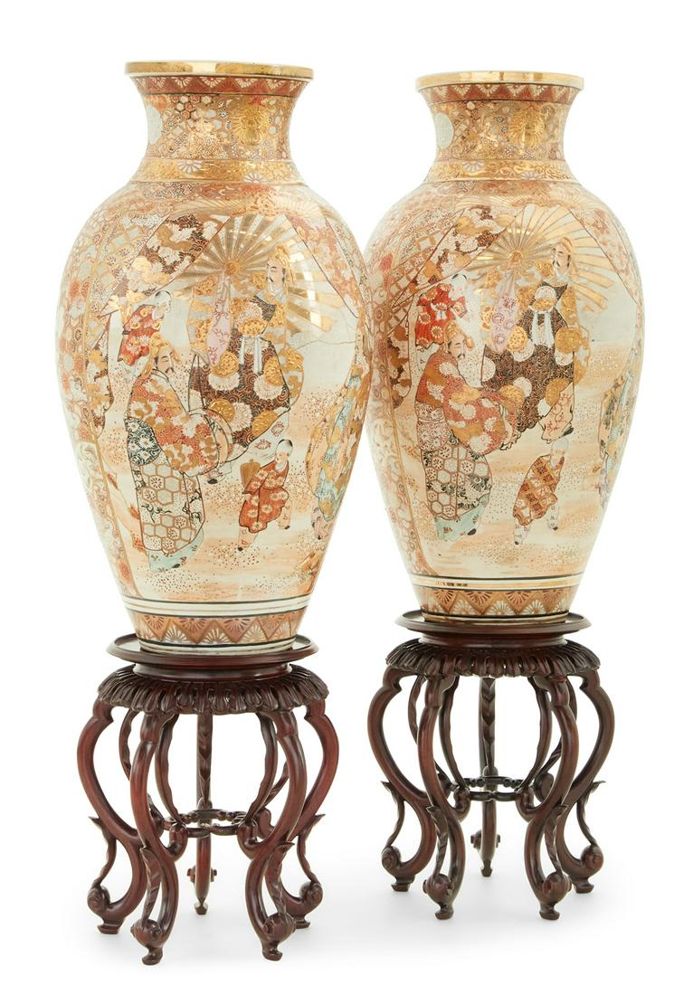Pair of Large Japanese Satsuma Vases (1 of 2)
