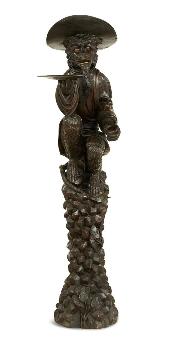 Amusing Black Forest Carved Wood Monkey Pedestal (1 of 3)