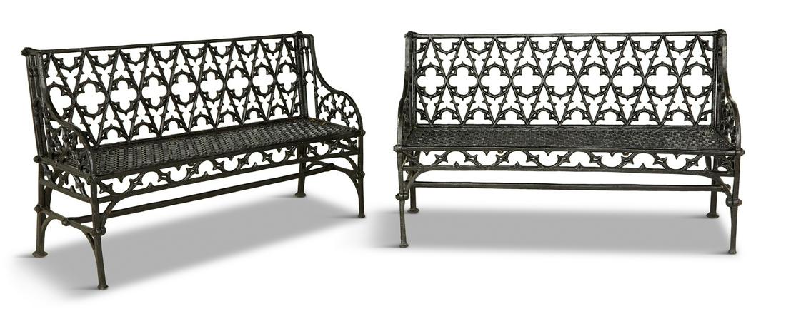Pair of Gothic Revival-Style Cast Iron Benches (1 of 1)