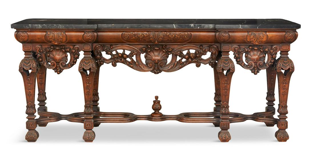 Large Baroque-Style Carved Marble-Top Sideboard (1 of 3)