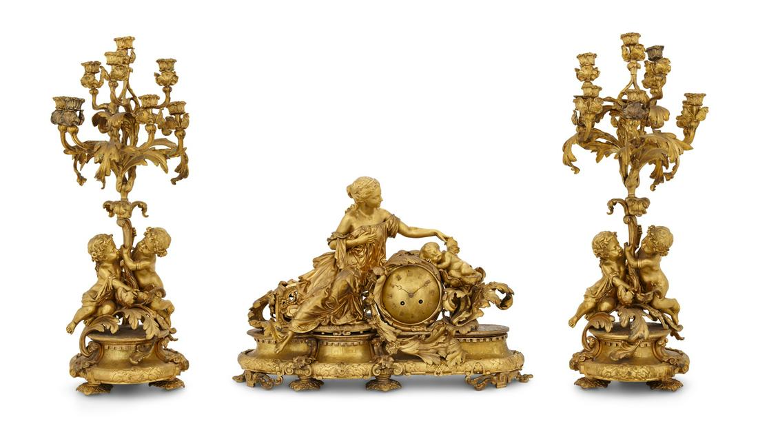 Napoleon III Gilt-Bronze Three-Piece Clock Set (1 of 4)