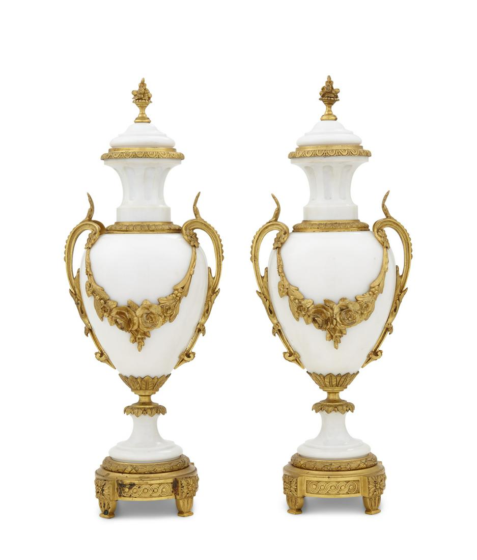 Pair of French Bronze-Mounted Marble Urns (1 of 1)
