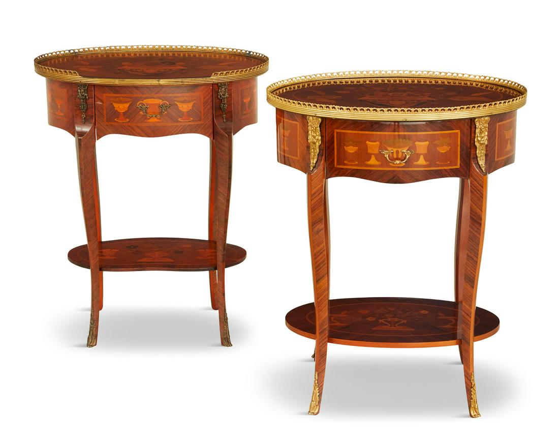 Pair of Louis XV/XVI-Style Mixed Woods Tables (1 of 3)