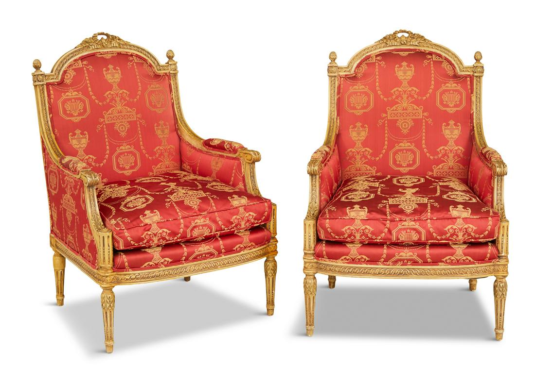 Pair of Louis XVI-Style Polychrome Bergeres (1 of 2)