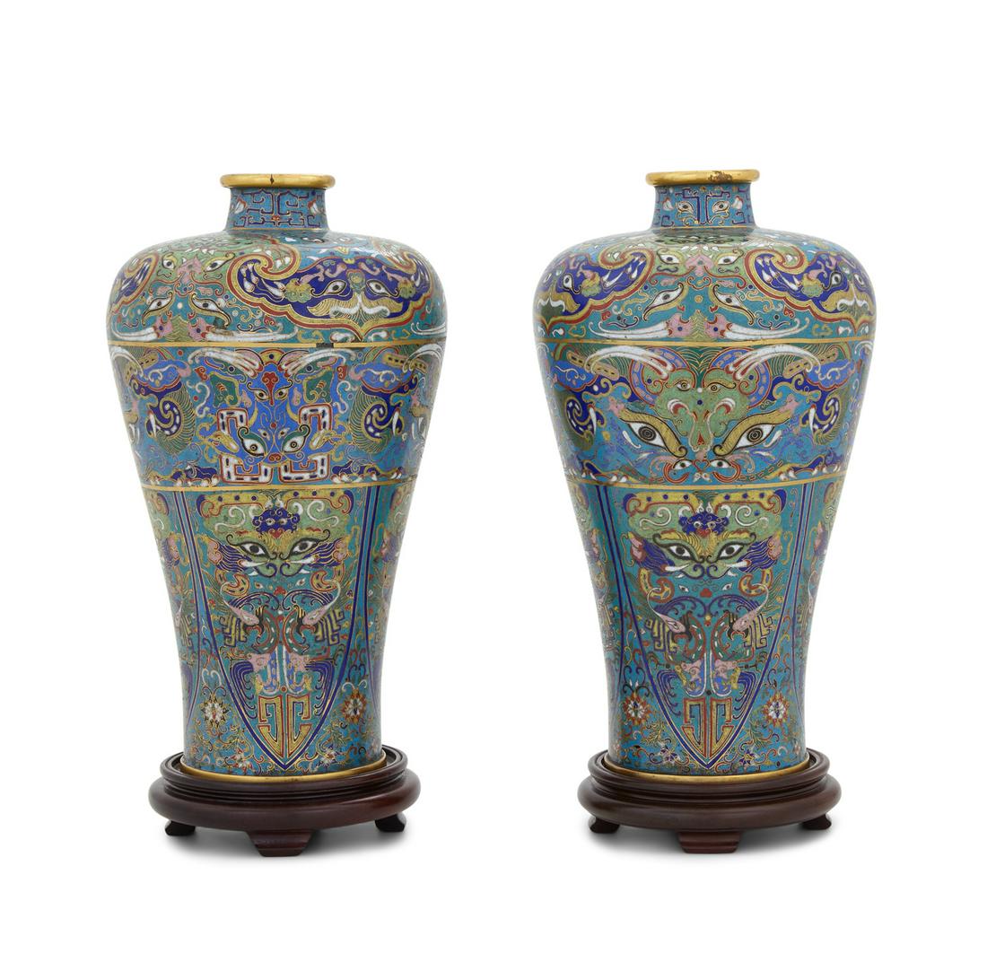 Pair of Chinese Cloisonne Vases on Stands (1 of 4)