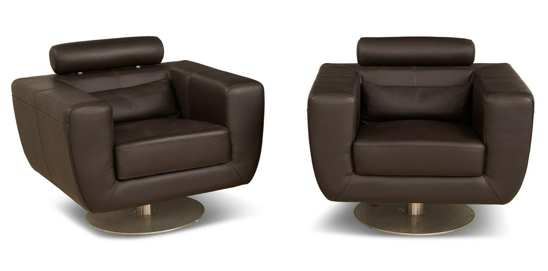 Pair of Art Deco-Style Brown Leather Chairs (1 of 3)