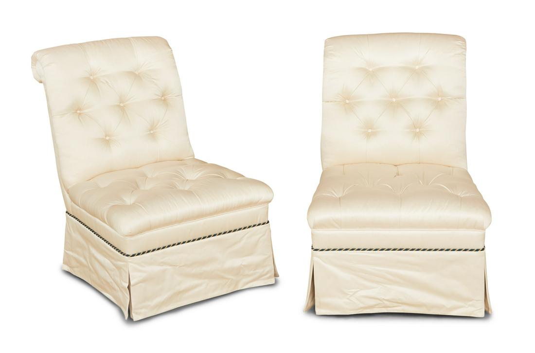 Pair of Contemporary Silk-Satin Slipper Chairs (1 of 2)