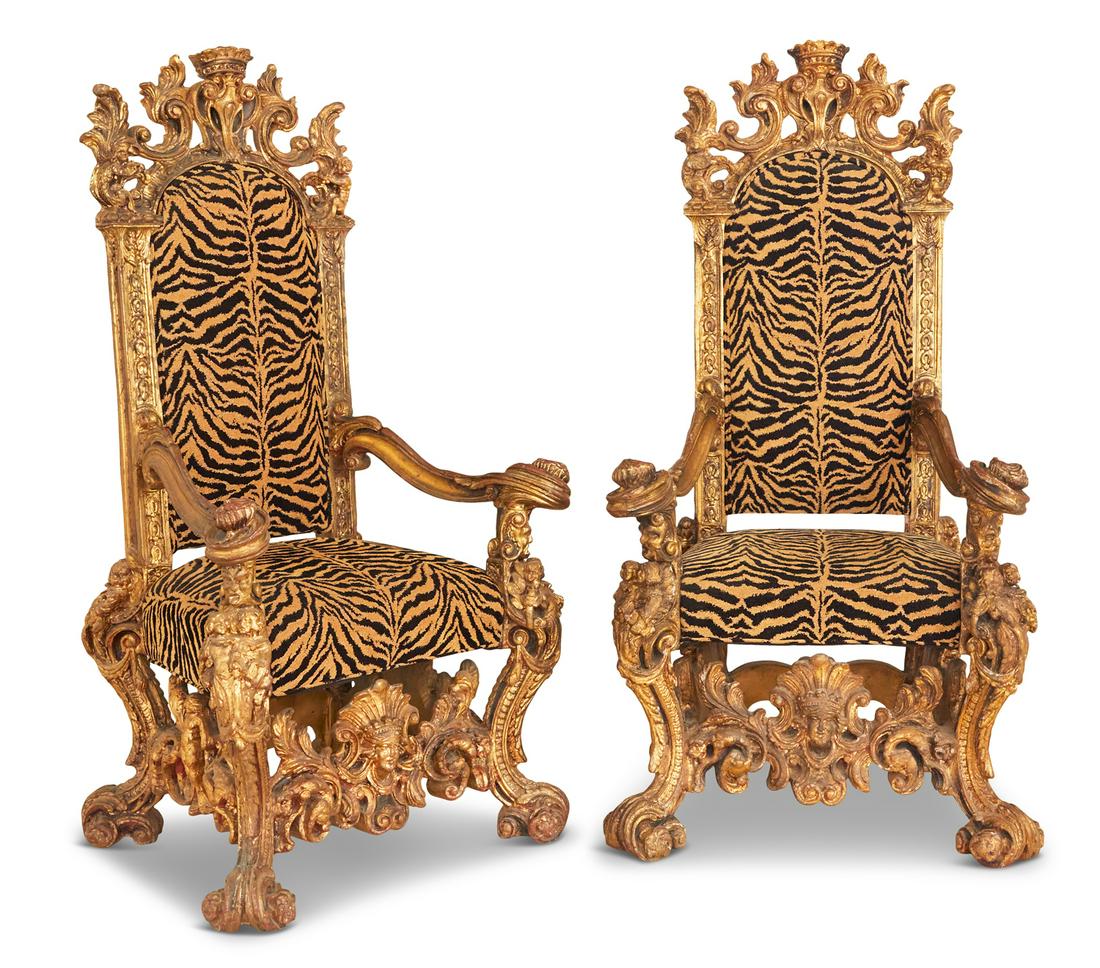 Pair of Iberian Baroque-Style Throne Chairs (1 of 6)