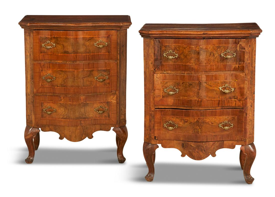 Pair of Italian Walnut Petite Commodes (1 of 3)