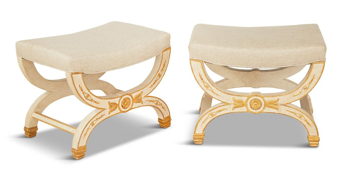 Pair of Neoclassical-Style Parcel-Gilt Stools (1 of 2)