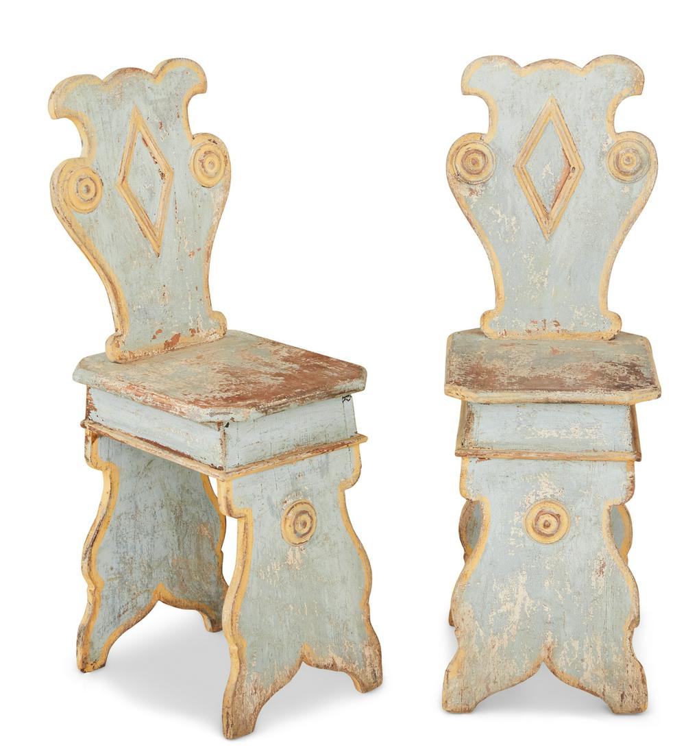 Pair of Italian Provincial Polychrome Hall Chairs (1 of 2)