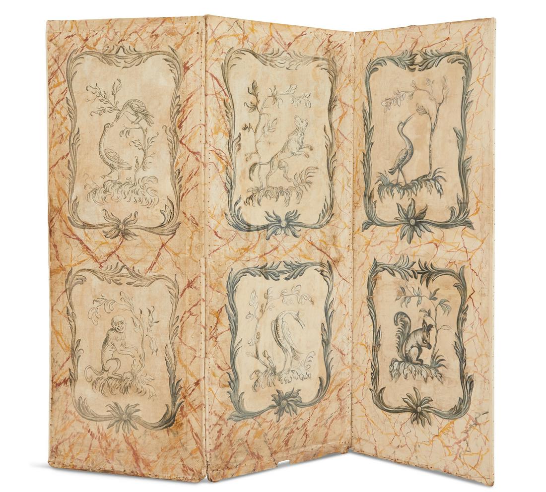 Continental Paint-on-Canvas Three-Panel Screen (1 of 2)