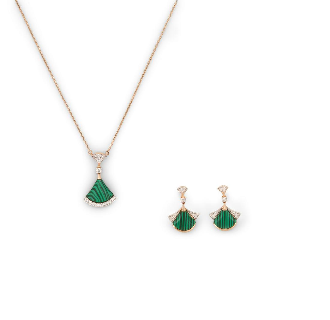 Malachite and Diamond Jewelry Suite (1 of 1)