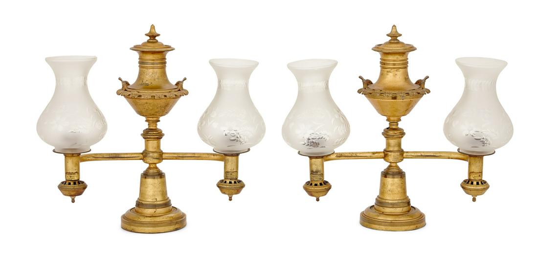 Pair of Henry Hooper Bronze & Glass Argand Lamps (1 of 2)