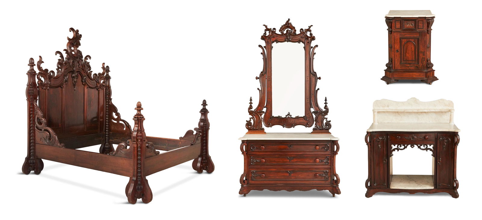 American Rococo Revival Rosewood Bed Set (1 of 14)