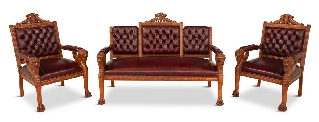 Three-Piece Neo-Renaissance Oak Parlor Suite (1 of 7)