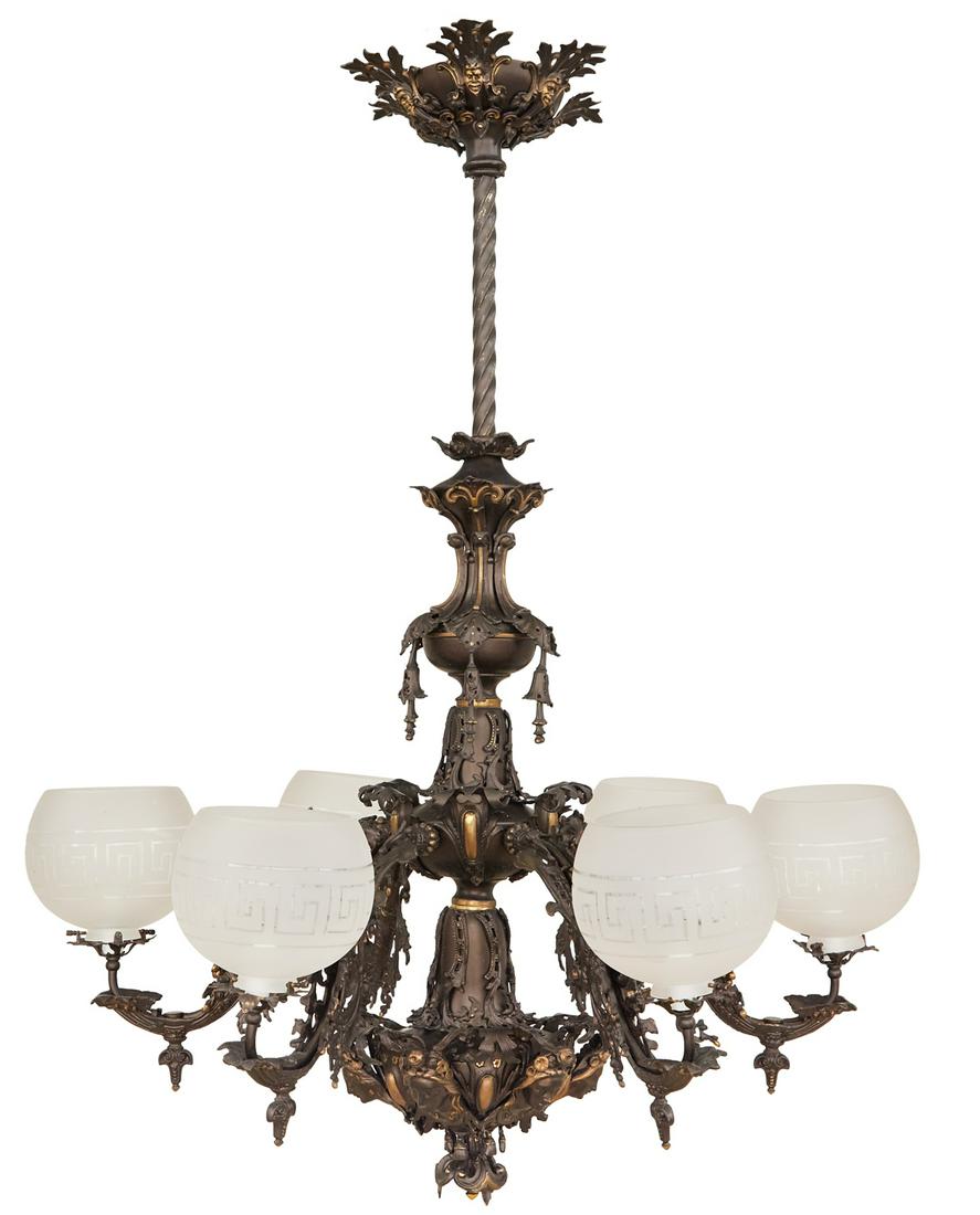 Rococo-Style Bronze Dore et Patine Gasolier (1 of 2)