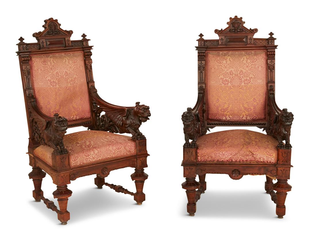 Pair of Continental Carved Walnut Armchairs (1 of 2)