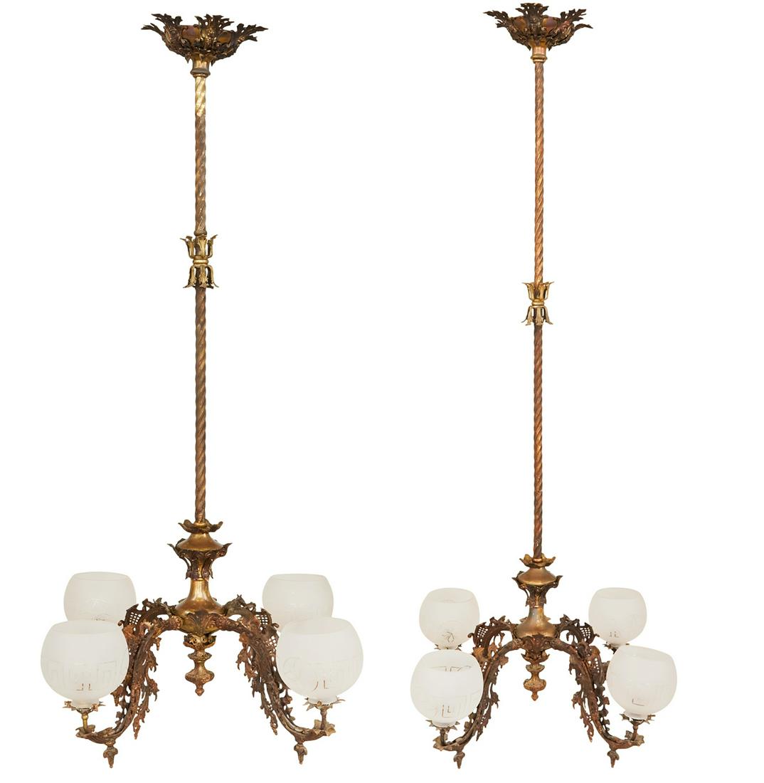 Pair of Rococo-Style Brass and Glass Gasoliers (1 of 3)