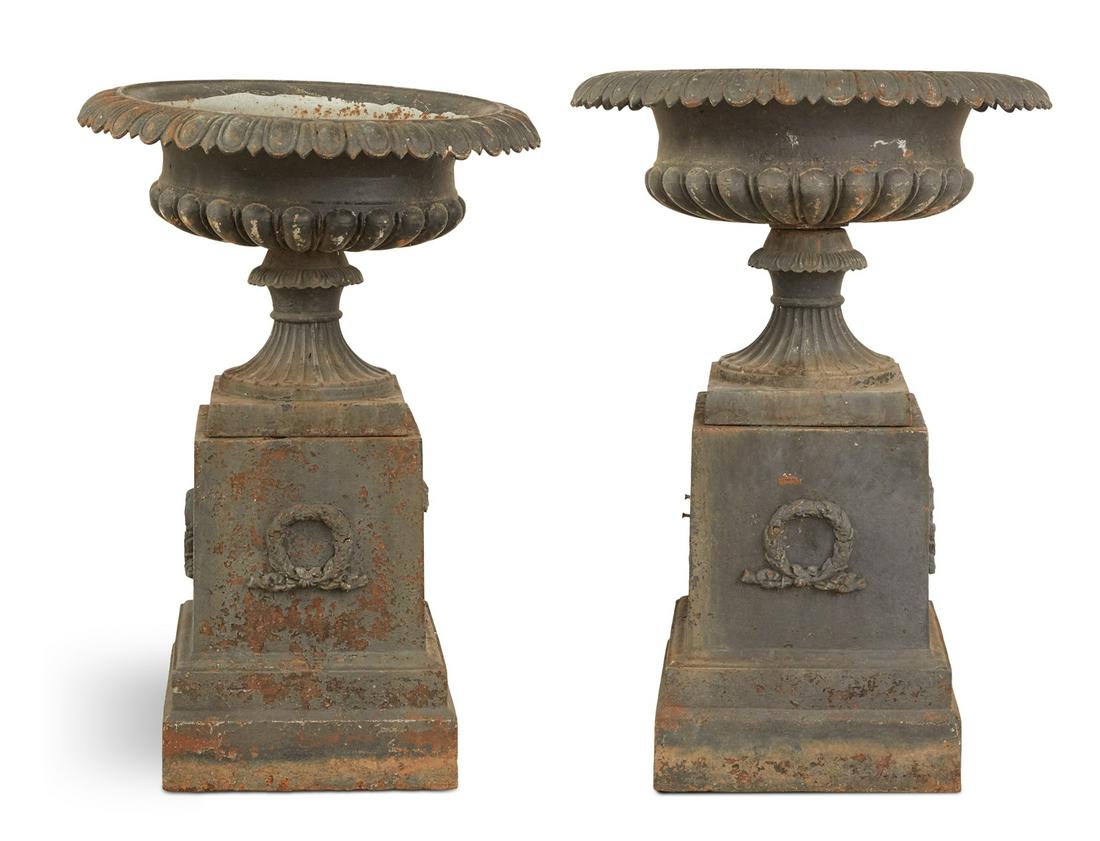 Pair of  Victorian Cast Iron Garden Urns (1 of 7)