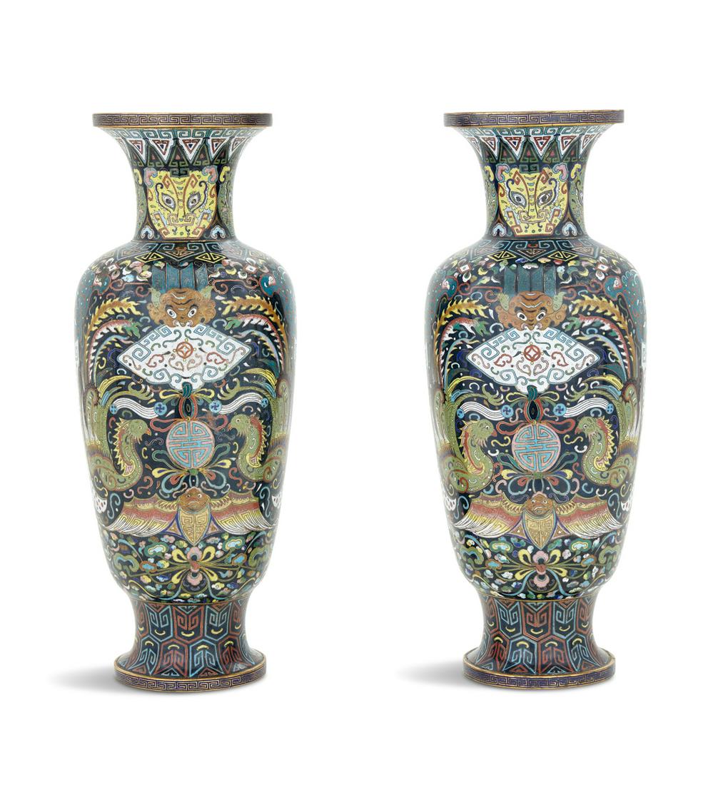 Pair of Chinese Cloisonne Baluster Vases (1 of 4)