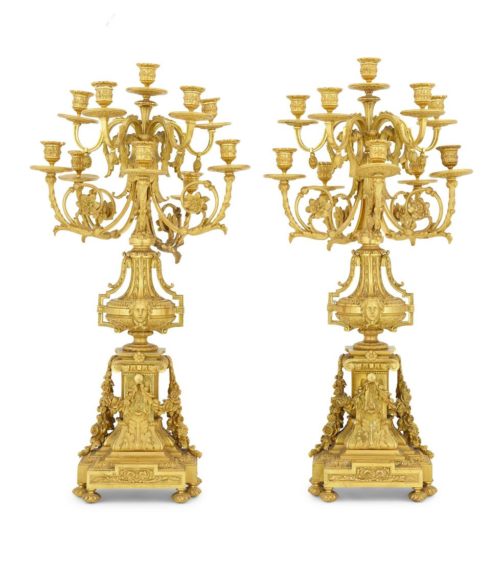 Pair of Handsome French Bronze Dore Candelabra (1 of 9)