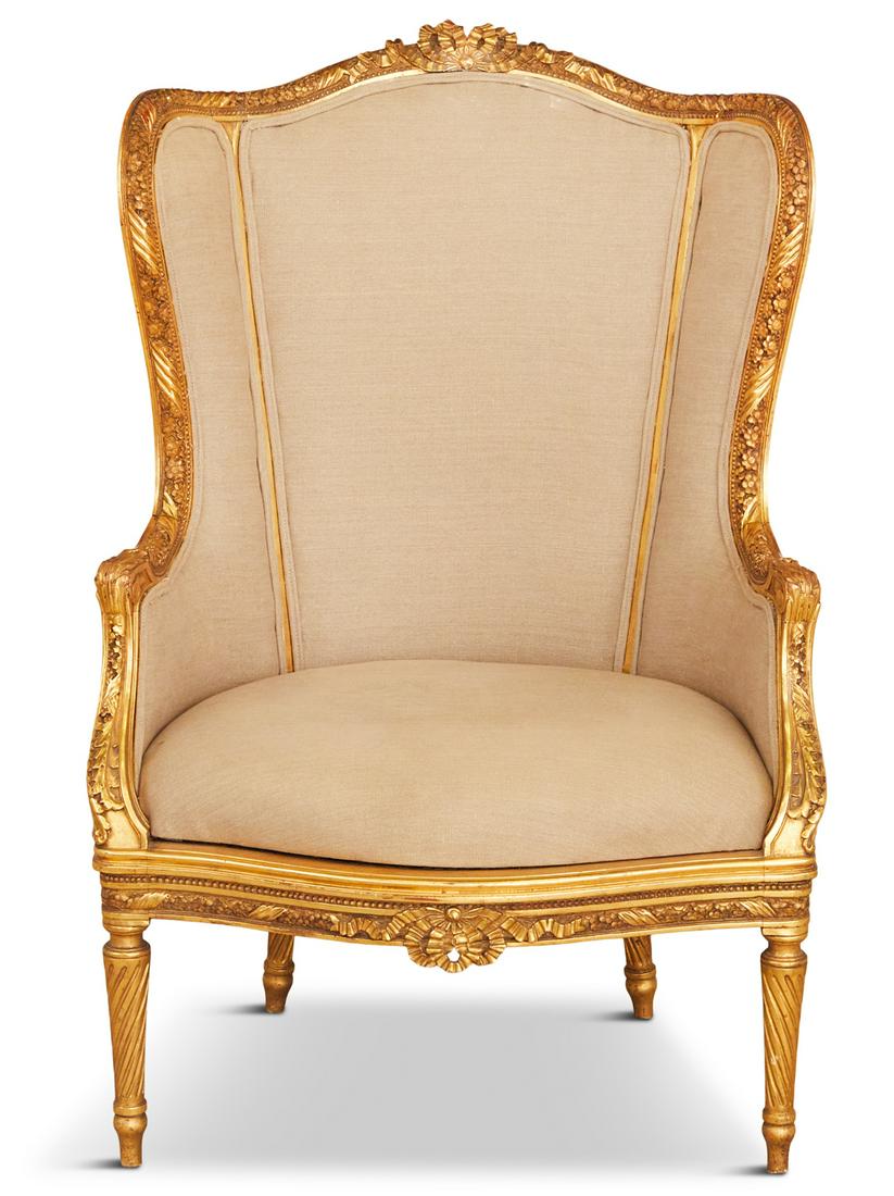 Louis XVI-Style Giltwood Wing Chair (1 of 3)