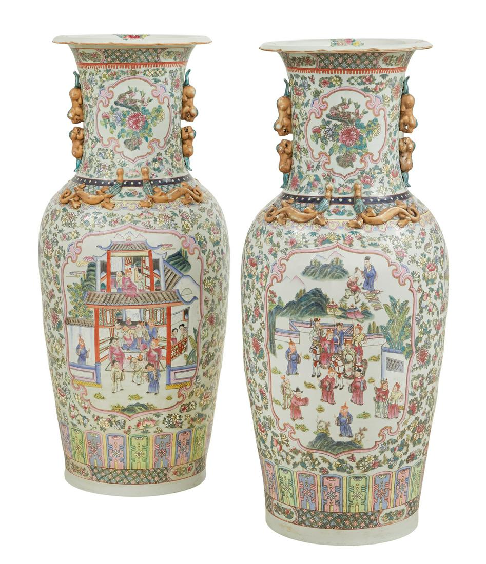Pair of Chinese Export Rose Canton Palace Vases (1 of 3)