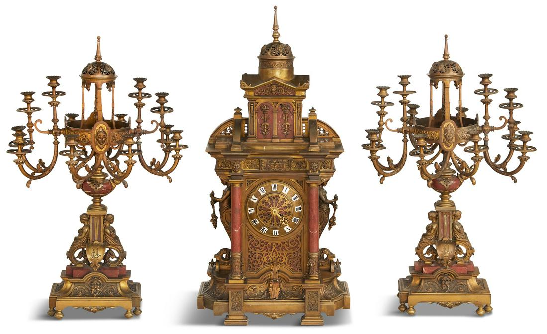 Monumental French Bronze and Marble Clock Set (1 of 3)